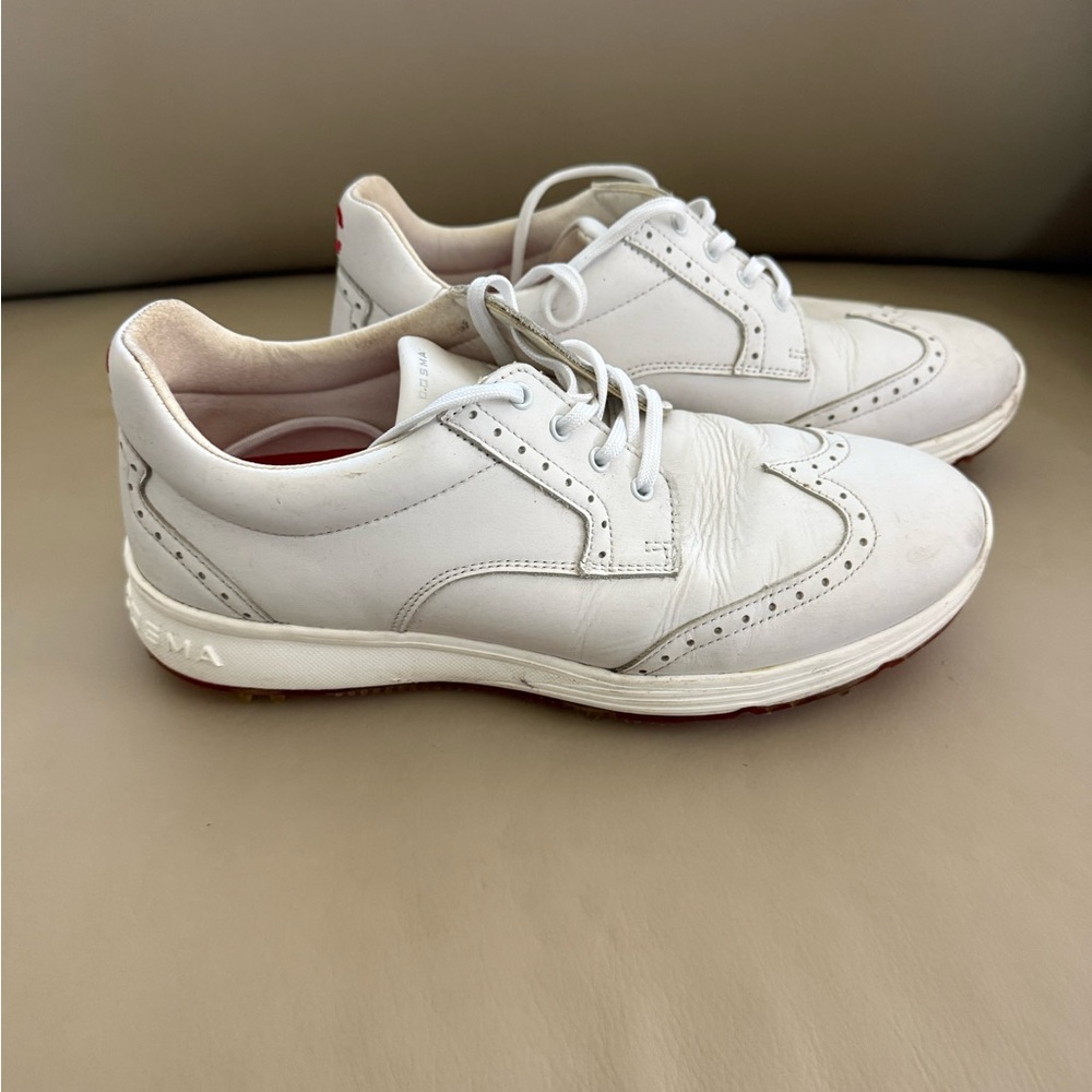White Women's Leather Wingtip Sneakers by (unknown) - Picture 4 of 6